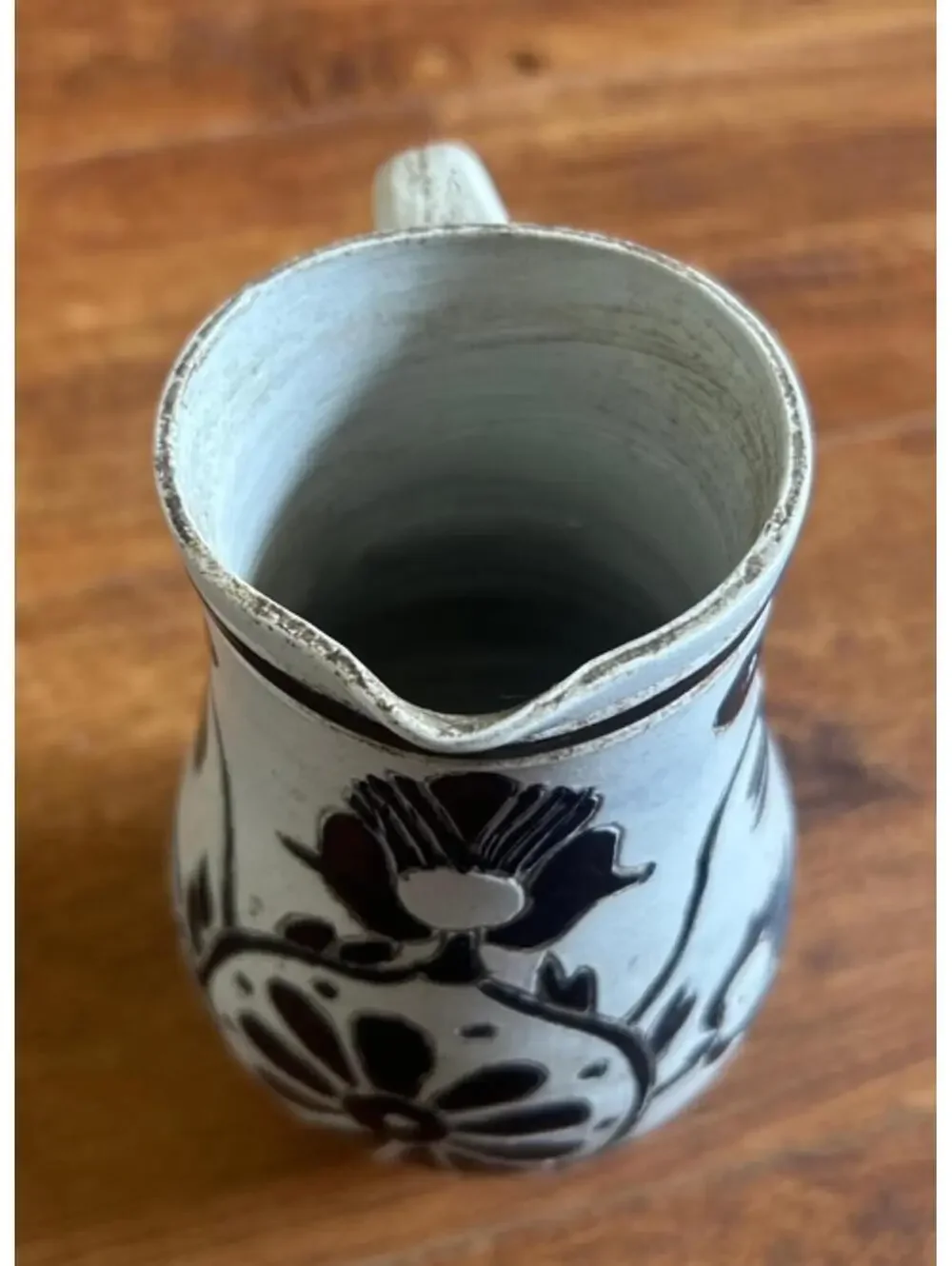 Williamsburg Restoration Vtg Ceramic Pitcher with Black Floral Design
